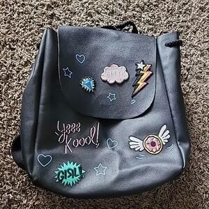 Zara Girls Black Polyester Mini Backpack Embroidered